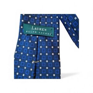 Lauren Ralph Lauren Tie 100% Silk Navy Blue White Red Geometric Hand Finished US